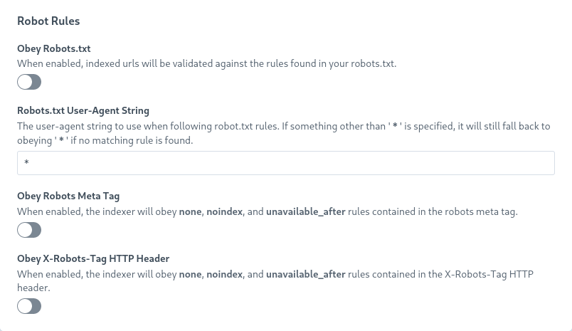 Robot rules settings